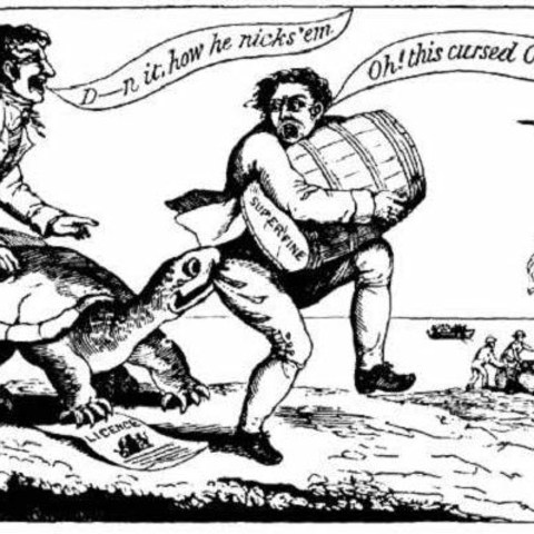 An 1807 political cartoon representing the Thomas Jefferson administration embargo.