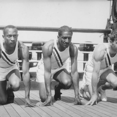 Ralph Metcalfe with Jesse Owens and Frank Wykoff.