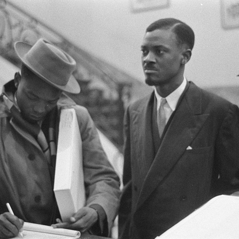 Prime Minister Patrice Lumumba at the Round Table Conference in Brussels.