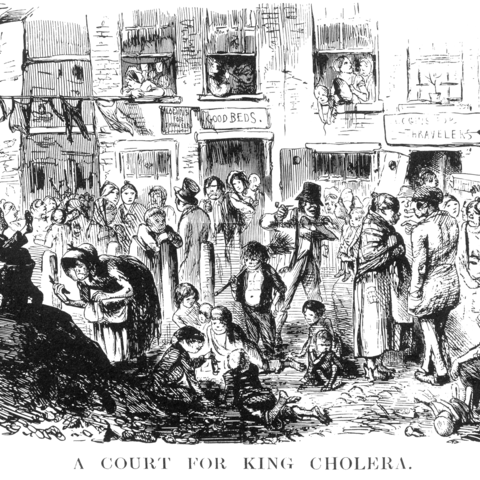 An 1852 illustration from the magazine Punch showing where cholera was thought to spread.