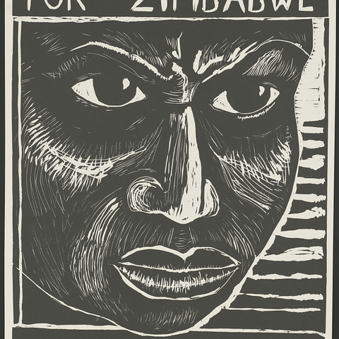 A 1976 poster reads, 'Independence for Zimbabwe. Condemn the white minority government of Rhodesia!'