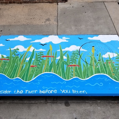 A 2018 painted storm drain in Richmond, Virginia.