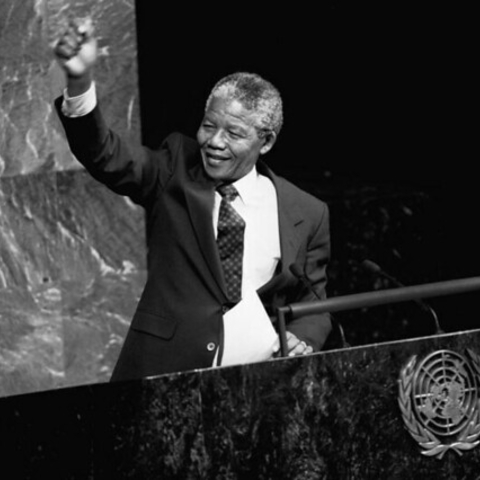 Nelson Mandela addressing the Special Committee Against Apartheid.