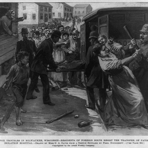 Immigrant families were often the target of smallpox raids, like this 1901 skirmish in Milwaukee, WI.