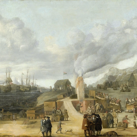 The whale-oil refinery near the village of Smeerenburg by Cornelis de Man.