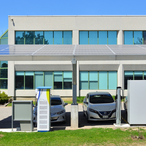 A solar powered EV charging station.