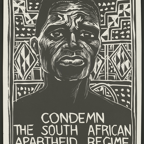 A 1976 poster that reads 'Condemn the South African apartheid regime and support the international boycott.'