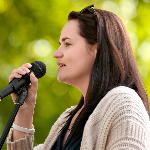 Svetlana Tikhanovskaya at a rally in Vitebsk.