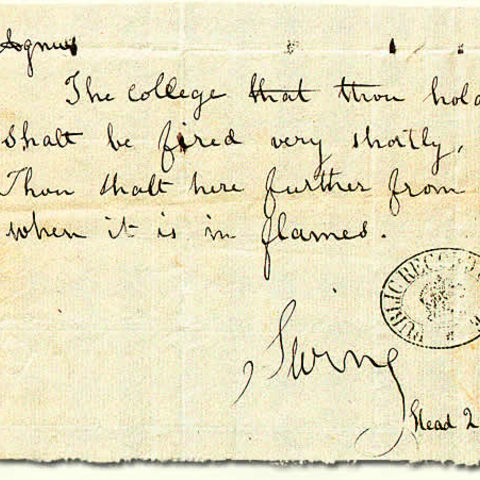Example of letter sent during the Swing Riots of 1830.