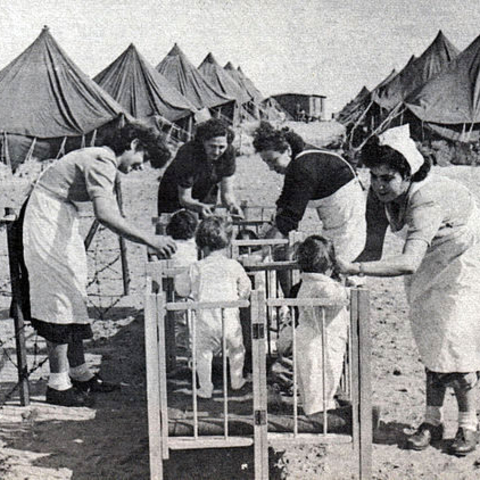 Children and nannies in 1950 at Ma’abara Kiryat Ono.