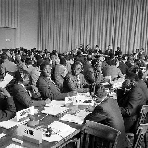 Pictured are delegates at a session of the first Conference in Geneva.
