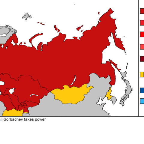 Map showing a timeline of the Soviet Union collapse.