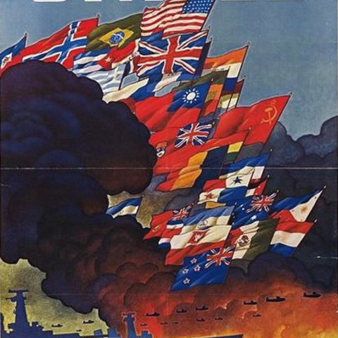 This is a 1943 poster depicts the United Nations as a wartime alliance.