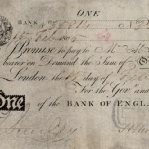 A one-pound sterling banknote.