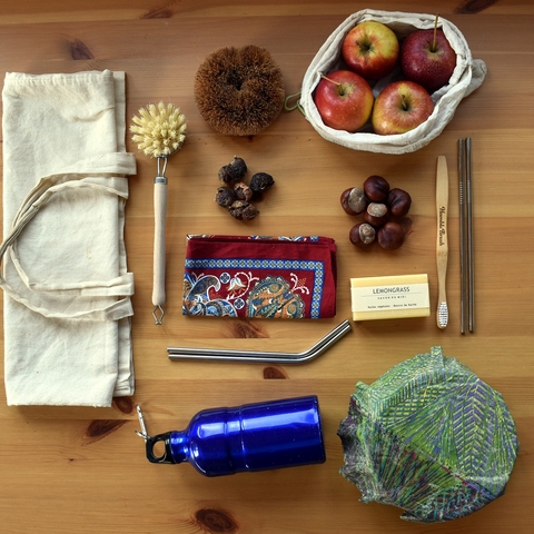 Pictured are zero-waste products that help people live more sustainable lifestyles.