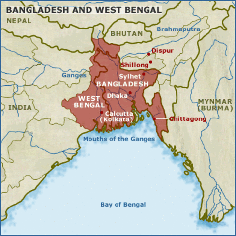 Map showing West Bengal and East Bengal.