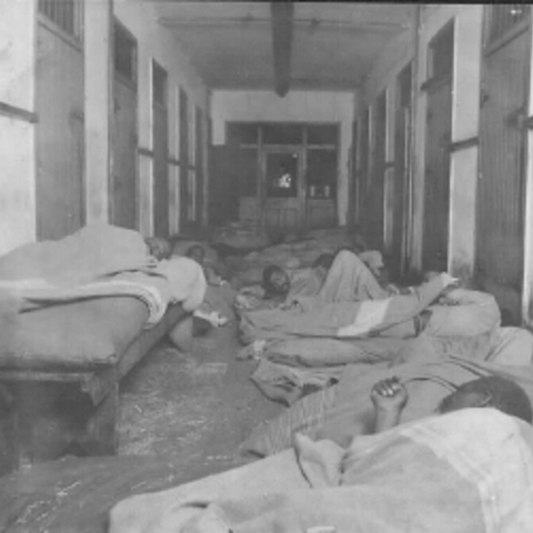 Montevue Asylum in Maryland in 1909, a segregated asylum where patients slept on floors with minimal bedding.