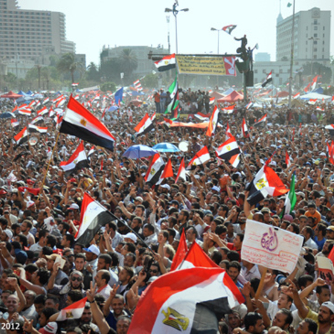 Celebrations in Tahrir Square after the victory of Mohamed Morsi.