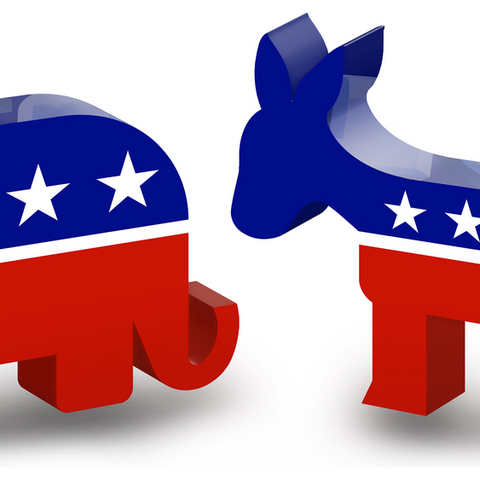 Party symbols of the GOP elephant and Democratic donkey.