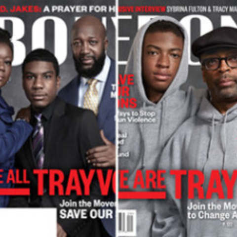 Ebony magazine used four different covers for its September 2013 issue featuring African American celebrities with their sons.