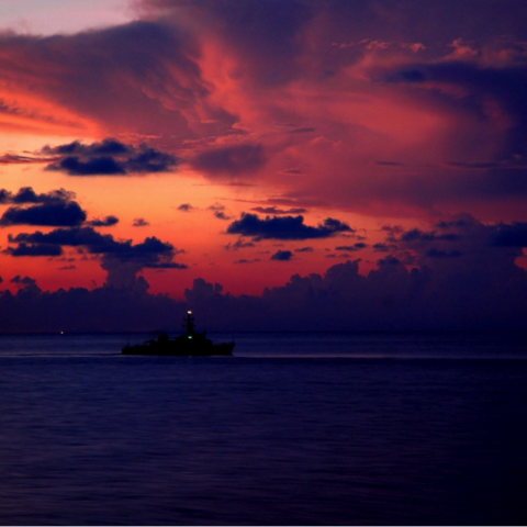 A Philippine Navy ship at sunset.