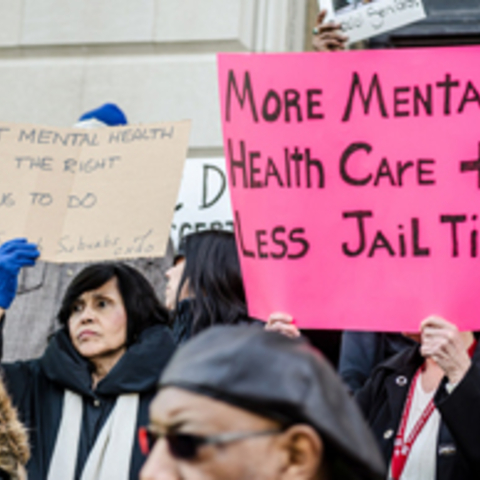 A vigil for increasing mental health care at Cook County Jail in 2014 (photo credit: Sarah-Ji).
