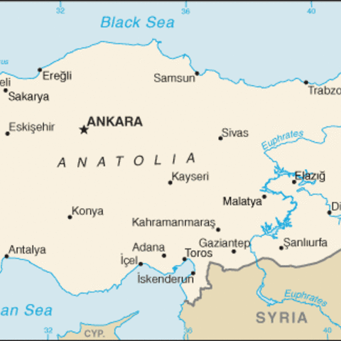 A map of modern Turkey.