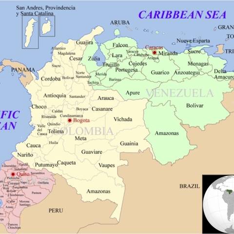 A map of Ecuador, Colombia, and Venezuela.