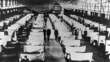 A makeshift hospital in Iowa during the 1918 flu pandemic