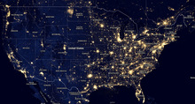 A map of the US night sky, showing points of population density